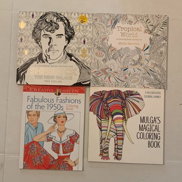 Coloring Books Adult Lot of 4 Fabulous Fashions Tropical World Sherlock Mulga's - Picture 1 of 16